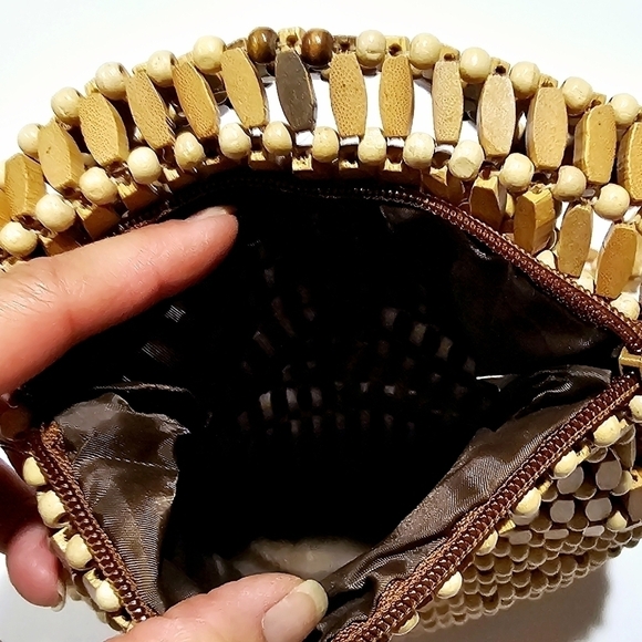 Wood Bead Boho Mini Backpack Top Handle Bag Vintage - Picture 5 of 6